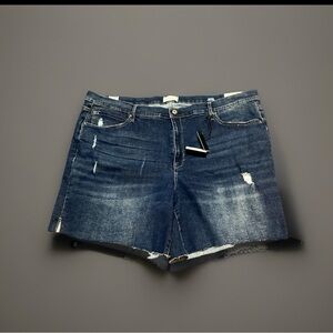 Nicole Miller Soho High Rise Dark Blue Denim Distressed Shorts Sz 22 NWT